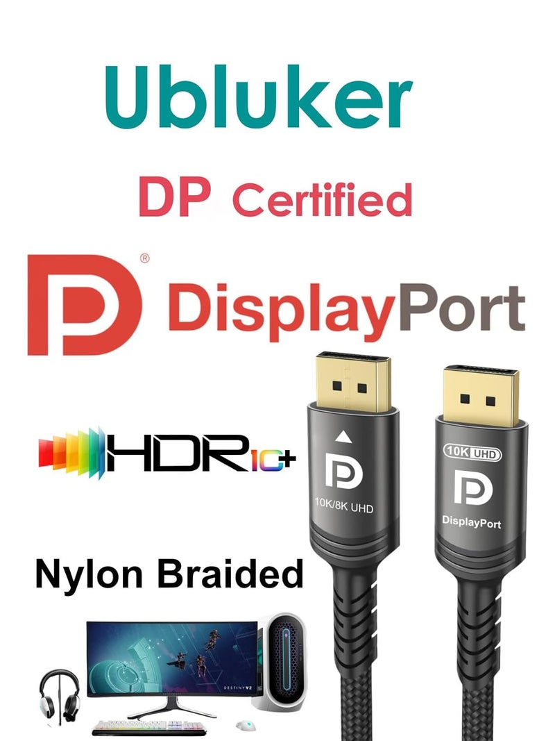 Ubluker كابل DisplayPort 2.1 10K 8K بسرعة 54Gbps بطول 10 أقدام، كابل معتمد DP إلى DP 4K 240Hz 165Hz 144Hz 120Hz 10K 8K 120Hz مع حياكة نايلون UHBR HDCP2.3 FreeSync G-Sync RTX5090 لشاشات الألعاب وجهاز العرض PC - Image 2
